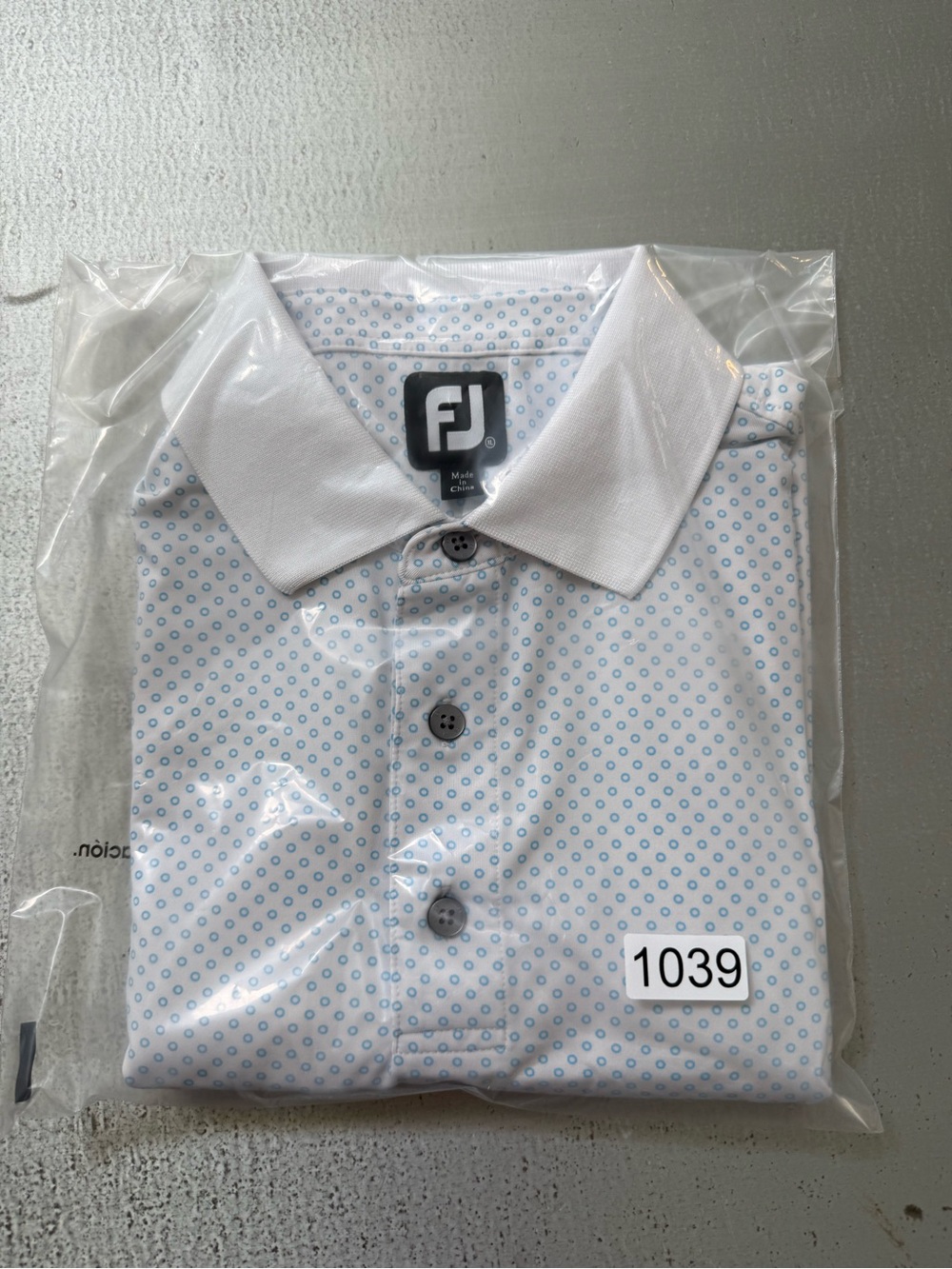 FootJoy White Polo with Light Blue Dot Pattern - Picture 15 of 15